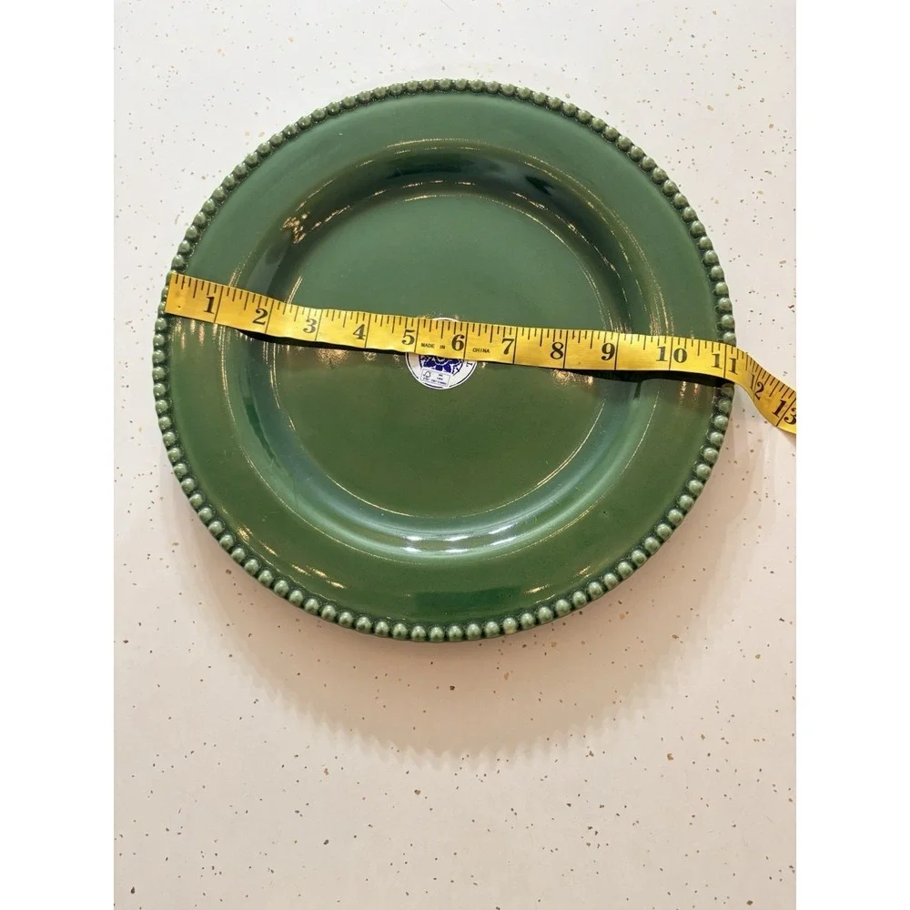 Matceramica Perola green ceramic Dinner Plate with beaded edges 11